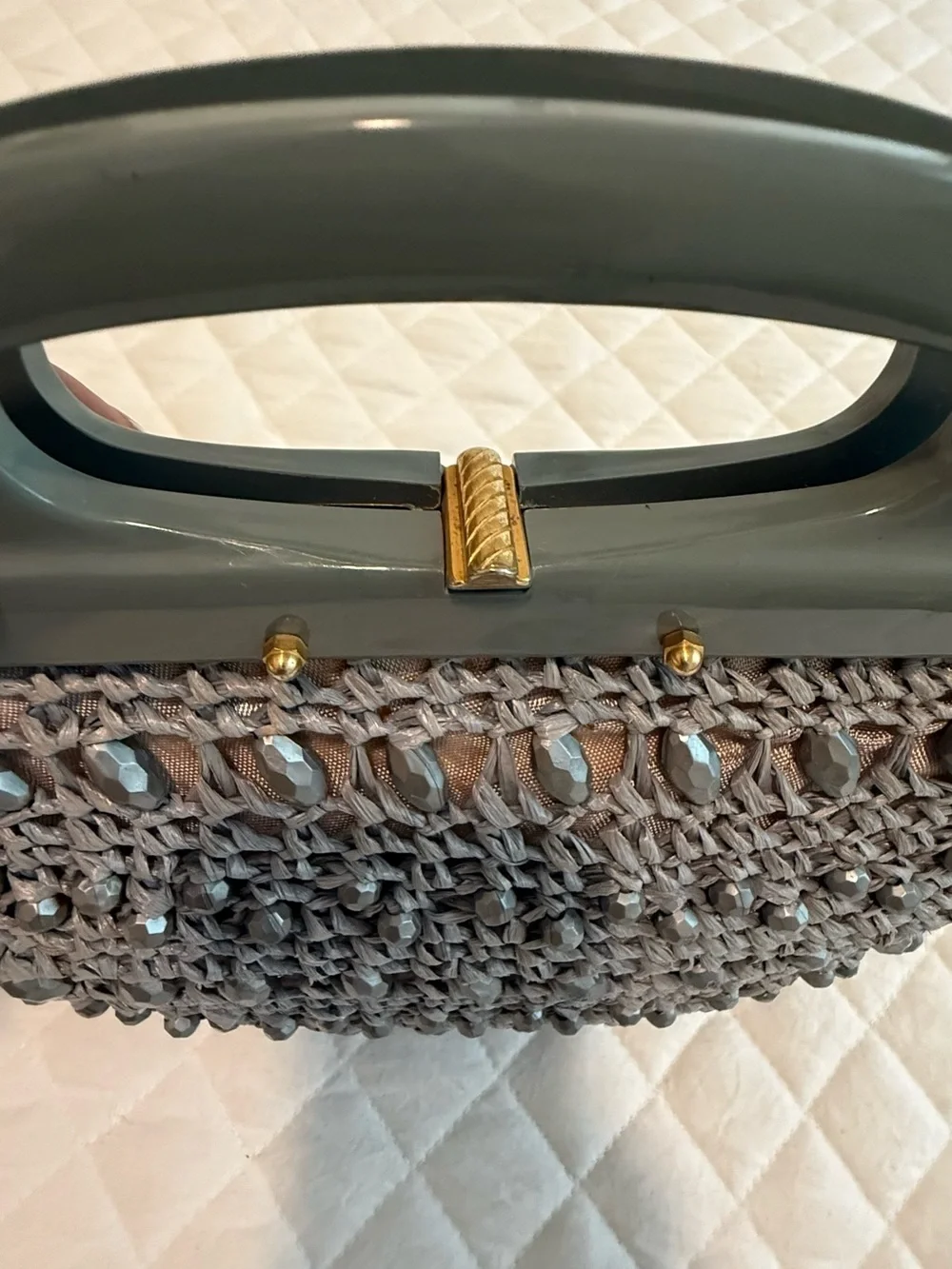 Vintage Handbag made in Italy by Dena of Dallas Blue/ Grayish woven with beads